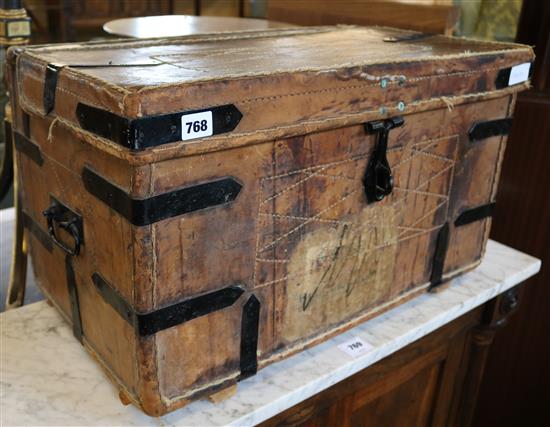 Leather metal bound trunk